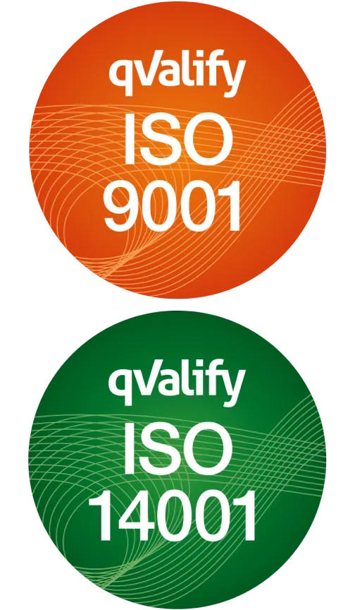 We are certified according to ISO 9001:2015 and 14001:2015