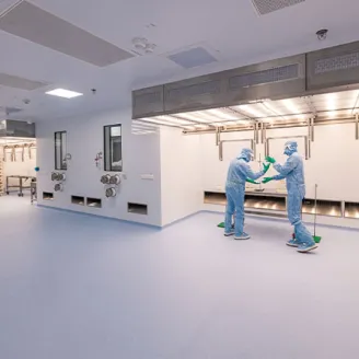 Two people working at an animal health facility