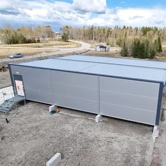 A data center module from the outside
