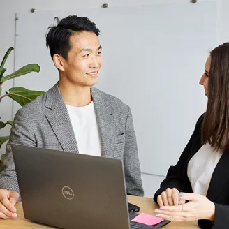 Two people talking